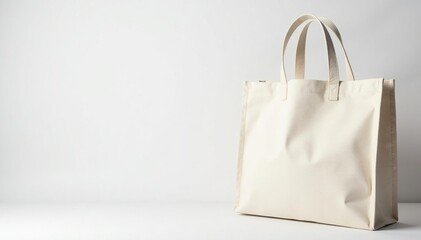 Stylish canvas shopping bag, clean white backdrop , canvas, eco-friendly, white