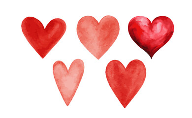 watercolor hearts vector icons. Hand painted water color heart shapes.