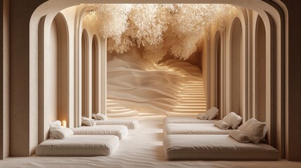 Fototapeta premium Serene Spa Interior with Soft Lighting and Minimalist Design Features