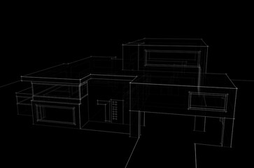 Modern building architectural drawing 3d illustration