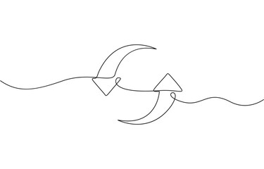 Obraz premium Continuous one line drawing recycling symbol. Recycling linear icon, Round frame with arrows, abstract vector continuous line drawing arrow icon. Premium vector illustration.
