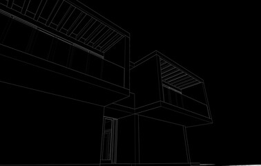 Modern building architectural drawing 3d illustration