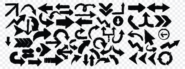 Arrow Brush Silhouette Vector Set. Black Directional Icons and Navigation Symbols. Eps 10