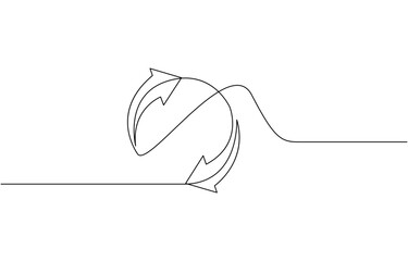 Continuous one line drawing recycling symbol. Recycling linear icon, Round frame with arrows, abstract vector continuous line drawing arrow icon. Premium vector illustration.