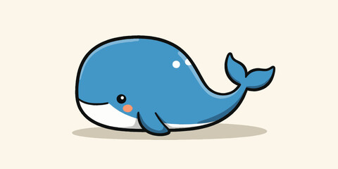 Obraz premium Cute Blue Cartoon Whale with Blush