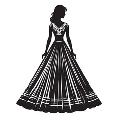 Colorful Lehenga Choli silhouette, perfect for celebrations – Lehenga Choli illustration – Minimalist Lehenga Choli vector – Ladies dress silhouette


