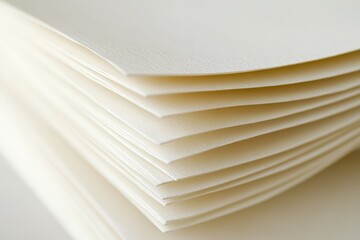 Close-up view of many white pages stacked in a thick book.