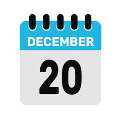 december 20 calendar icon Vector page month design