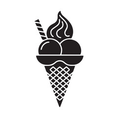 Black Gelato Ice Cream Minimal Icon Vector Art