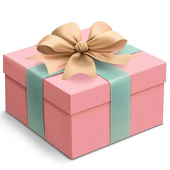 Obraz premium Pink Gift Box with Beige Ribbon and Bow on White Background