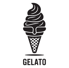 Minimalist Gelato Ice Cream Icon in Black Vector