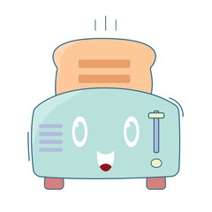 Kawaii Toaster Character Vector with Cute Face and Soft Colors, Perfect for Kitchen Illustrations, Breakfast Designs, Fun Cooking Projects, and Playful Digital Art.