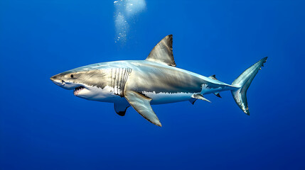 Great White Shark In Deep Blue Ocean