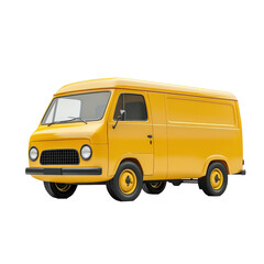 A yellow van is parked on a white background. The van is parked in a parking lot