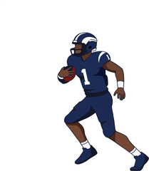 Vector Illustration of American Football Player Running with Ball in Action Pose, Number 1 Jersey, Isolated on White Background – Dynamic Sports Clip Art for Team Spirit and Game Promotions