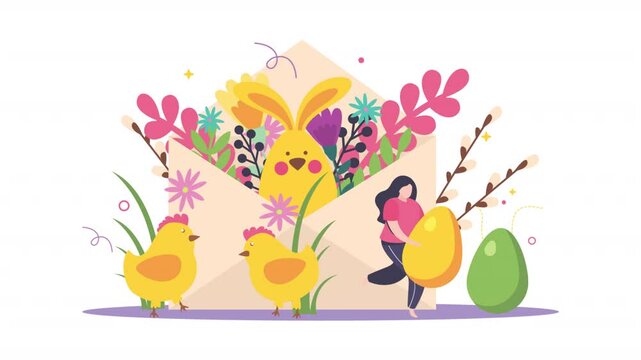 Easter Nest with Floral Decor Vector