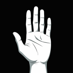 Illustrated Open Hand on Black Background