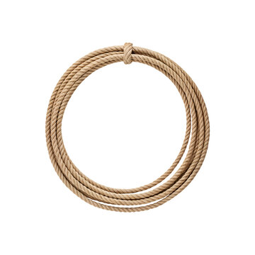 Coiled rope forming a circle, with a knotted top against gray background transparent background