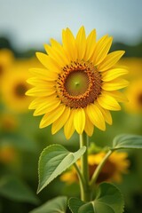 Fototapeta premium Sunflowers in focus, intense yellow hues, bright yellow background , sunflower, focus, flora