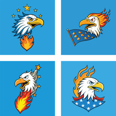 Patriotic Eagles With Stars And Stripes Cartoon Graphic Vector Icon Set