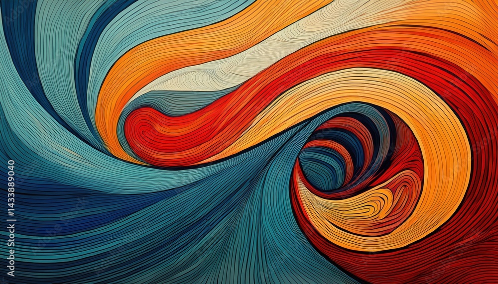 Poster dynamic swirling patterns in vibrant colors abstract art studio setting digital creation aerial pers