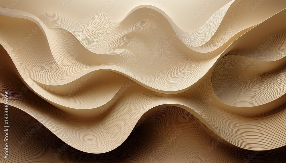 Poster exploring fluidity in design abstract cream waves contemporary art digital render minimalist environ