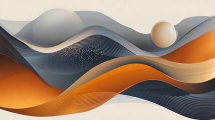 Abstract Orange  Gray Waves.