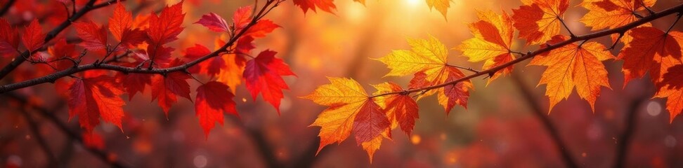 Fototapeta premium Vibrant autumn foliage, red, orange, yellow leaves , texture, season