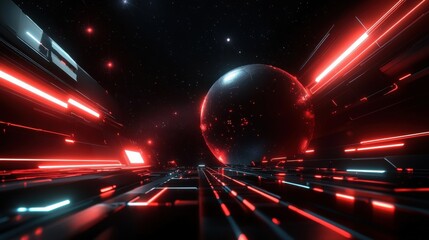Obraz premium Futuristic Space Corridor with Neon Lights