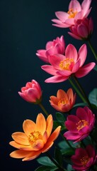 Fototapeta premium Vibrant blooms, diverse petals, dark backdrop, blossoms, design