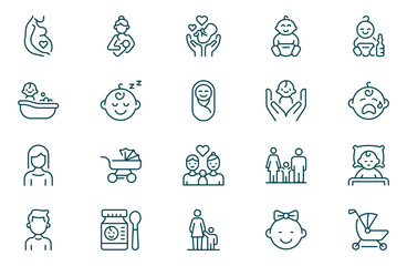 Child care outline iconset. international children day, kid rights, parenthood. Outline icon collection. Child Care Thin Line Icons - Editable Stroke