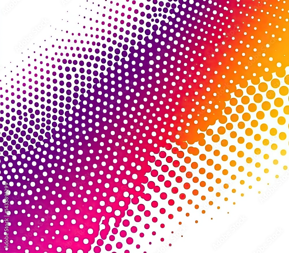 Poster abstract halftone pattern with vibrant color gradient, transitioning from purple to orange