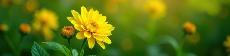 Vibrant yellow chrysanthemum, bloom & bud, lush green leaves ,  bloom,  photography