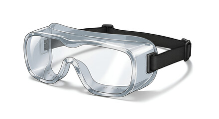 Illustration of transparent safety goggles with adjustable straps, on a white background