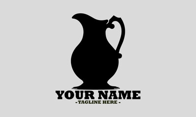 Simple black silhouette of a classic pitcher or jug with a handle and spout on a white background. Kitchen concept, jug icon flat symbol set outline, jug logo design and jug vector design