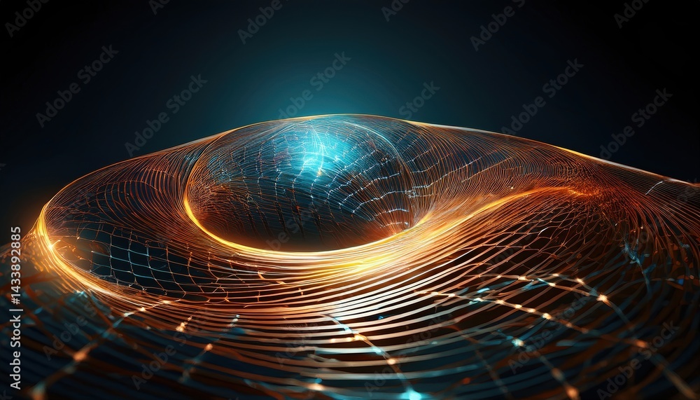 Poster dynamic energy waves in a futuristic digital space visualization abstract art dark environment close