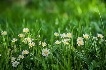 green grass and spring  flowers