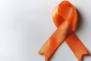 Orange awareness ribbon on white background for leukemia kidney cancer and self injury