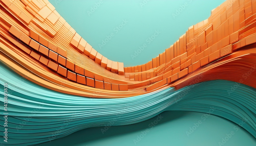 Poster dynamic wave patterns of orange and aqua blocks abstract graphic design digital art environment high
