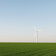 Single Wind Turbine in Green Field – Minimal Clean Energy Landscape Background