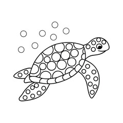 Sea turtle outline illustration with bubbles graphic vector for coloring books and activities