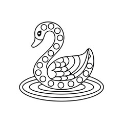 Elegant swan in water line art style with circle decoration for coloring book
