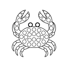 Crab outline with circles inside black and white cute animal vector illustration