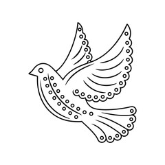 Flying dove outline illustration decorated bird in flight with detailed feather design