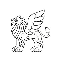 Vector outline illustration of a griffin mythical creature lion eagle hybrid