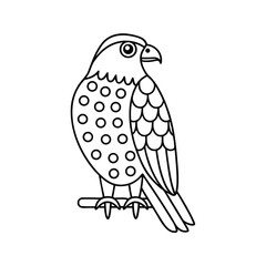 Fototapeta premium Cute falcon bird outline cartoon illustration perched on a branch design element