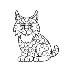 Sitting lynx outline with circles wild cat coloring book page educational illustration