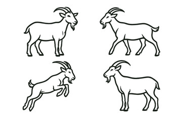 Icon set of goats showing various poses and movements for creative designs and projects
