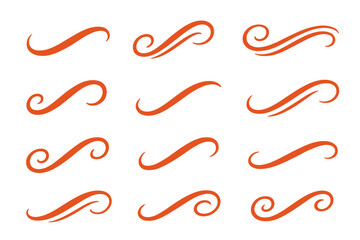 Icon set features elegant swirl designs in vibrant orange suitable for various creative projects