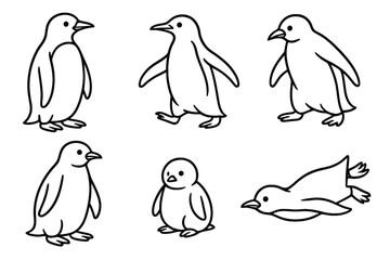 Naklejka premium Penguin icon set featuring various poses and activities for creative design